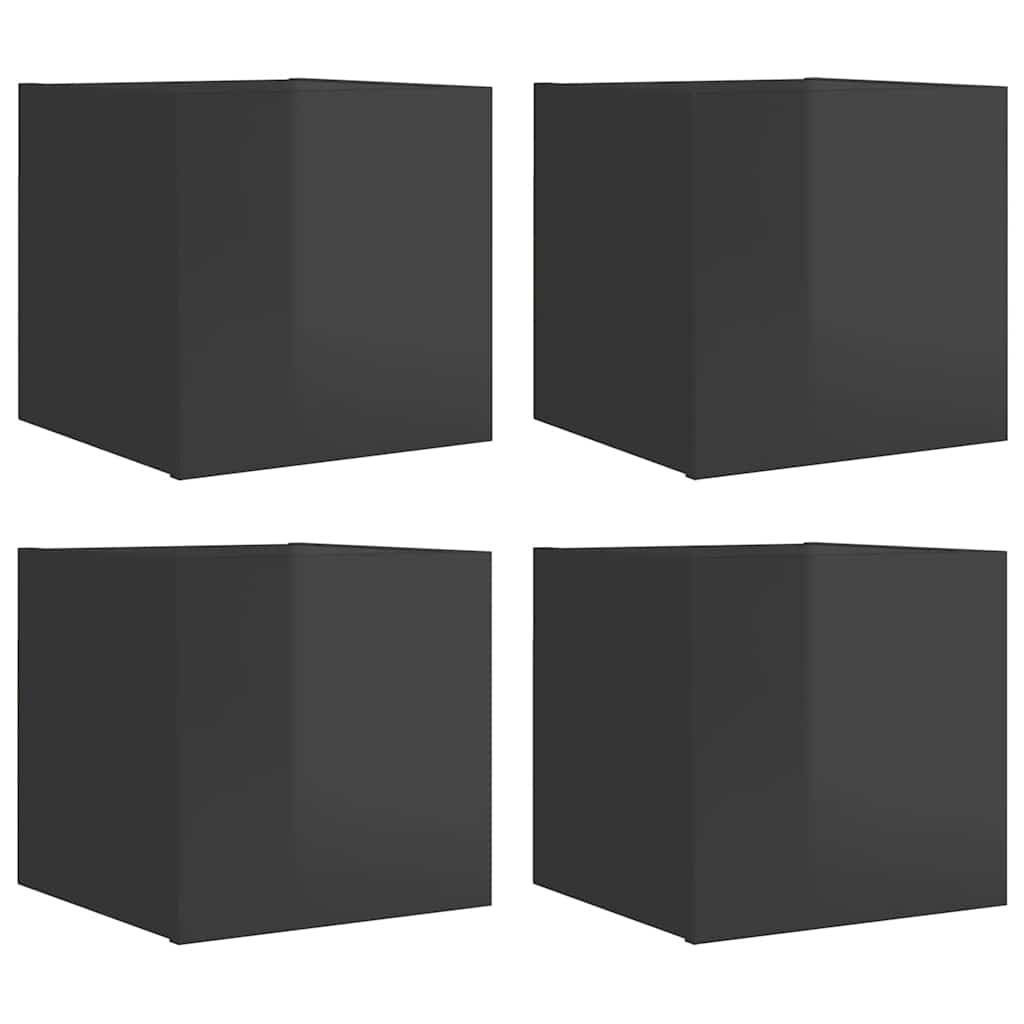 Mobili Porta TV a Parete 4pz Grigio Lucido 30,5x30x30 cm