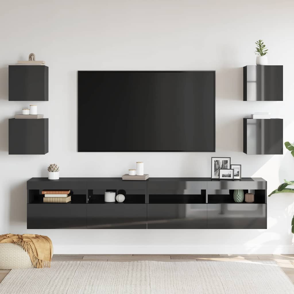 Mobili Porta TV a Parete 4pz Grigio Lucido 30,5x30x30 cm