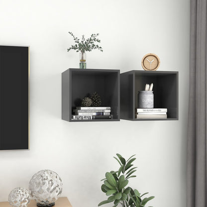 Mobili a Muro 2pz Grigi 37x37x37 cm in Legno Multistrato