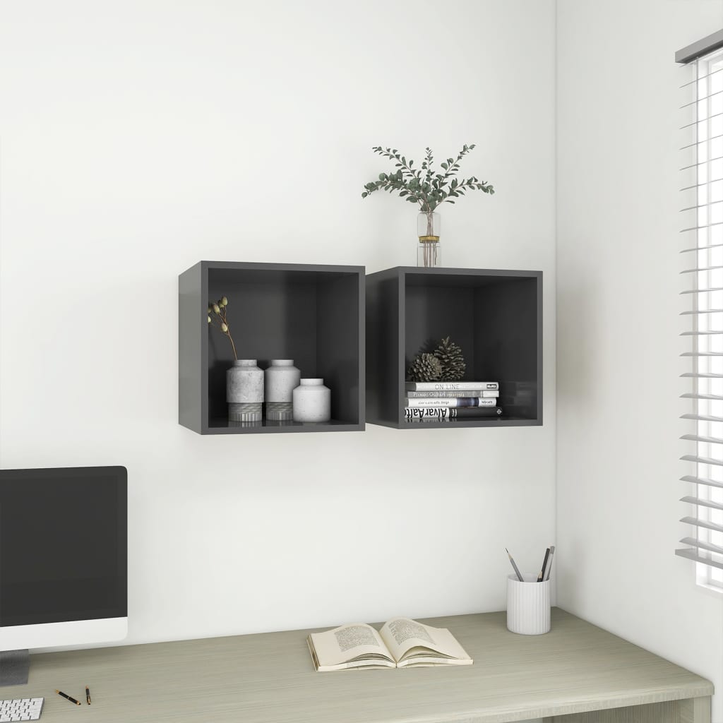 Mobili a Muro 2pz Grigi 37x37x37 cm in Legno Multistrato