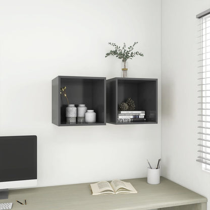 Mobili a Muro 2pz Grigi 37x37x37 cm in Legno Multistrato