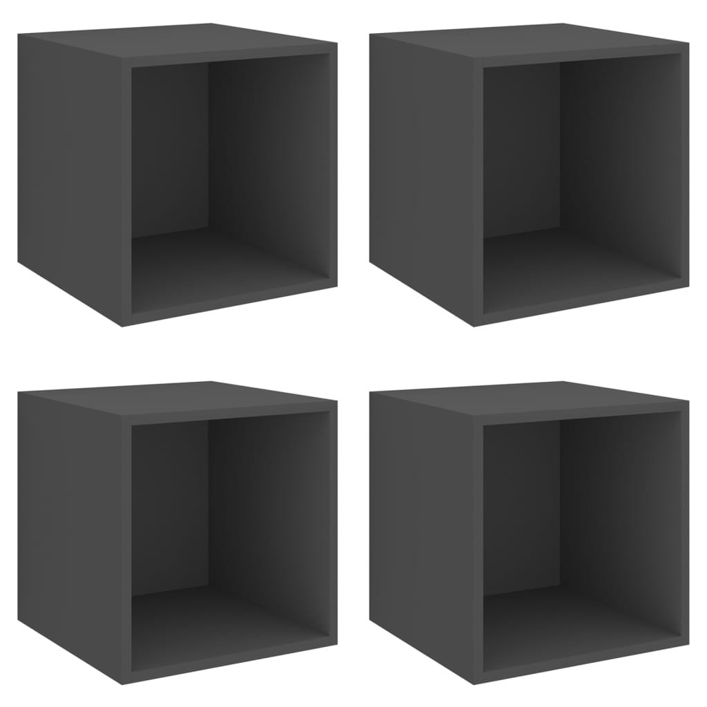 Mobili a Muro 4pz Grigi 37x37x37 cm in Legno Multistrato