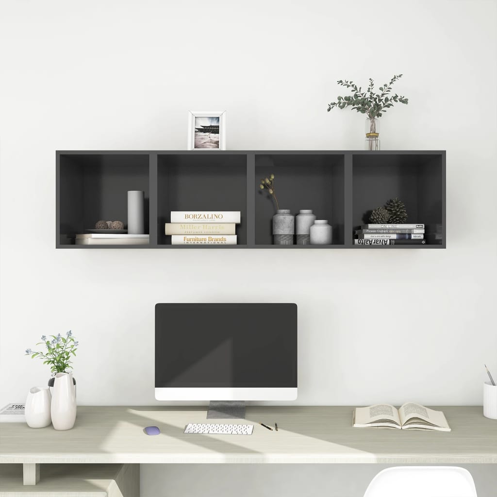 Mobili a Muro 4pz Grigi 37x37x37 cm in Legno Multistrato