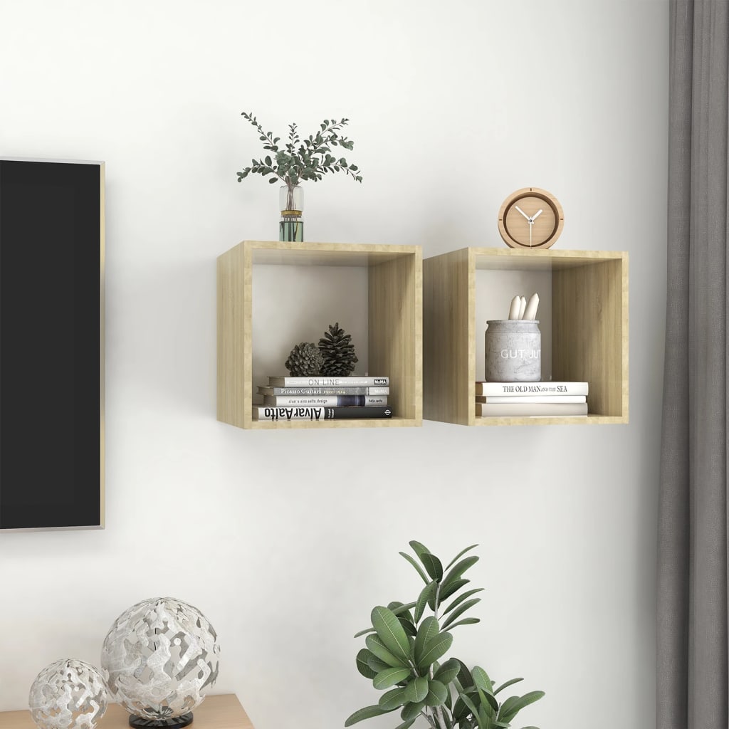Mobili a Muro 2pz Bianco e Rovere Sonoma 37x37x37cm Multistrato