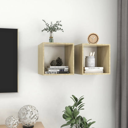 Mobili a Muro 2pz Bianco e Rovere Sonoma 37x37x37cm Multistrato