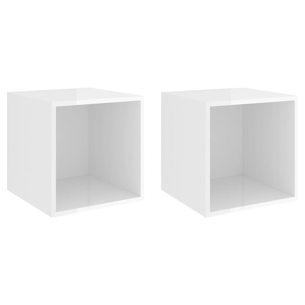 Mobili a Muro 2pz Bianco Lucido 37x37x37 cm Legno Multistrato