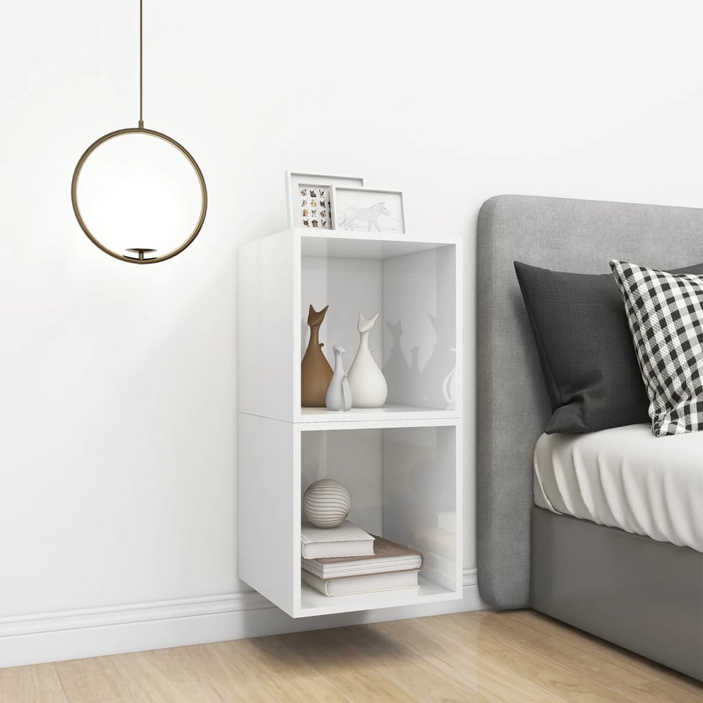 Mobili a Muro 2pz Bianco Lucido 37x37x37 cm Legno Multistrato