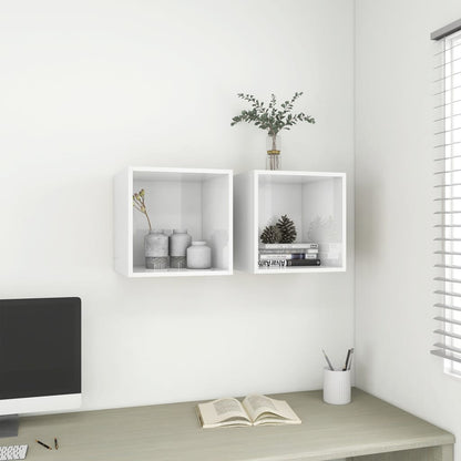 Mobili a Muro 2pz Bianco Lucido 37x37x37 cm Legno Multistrato