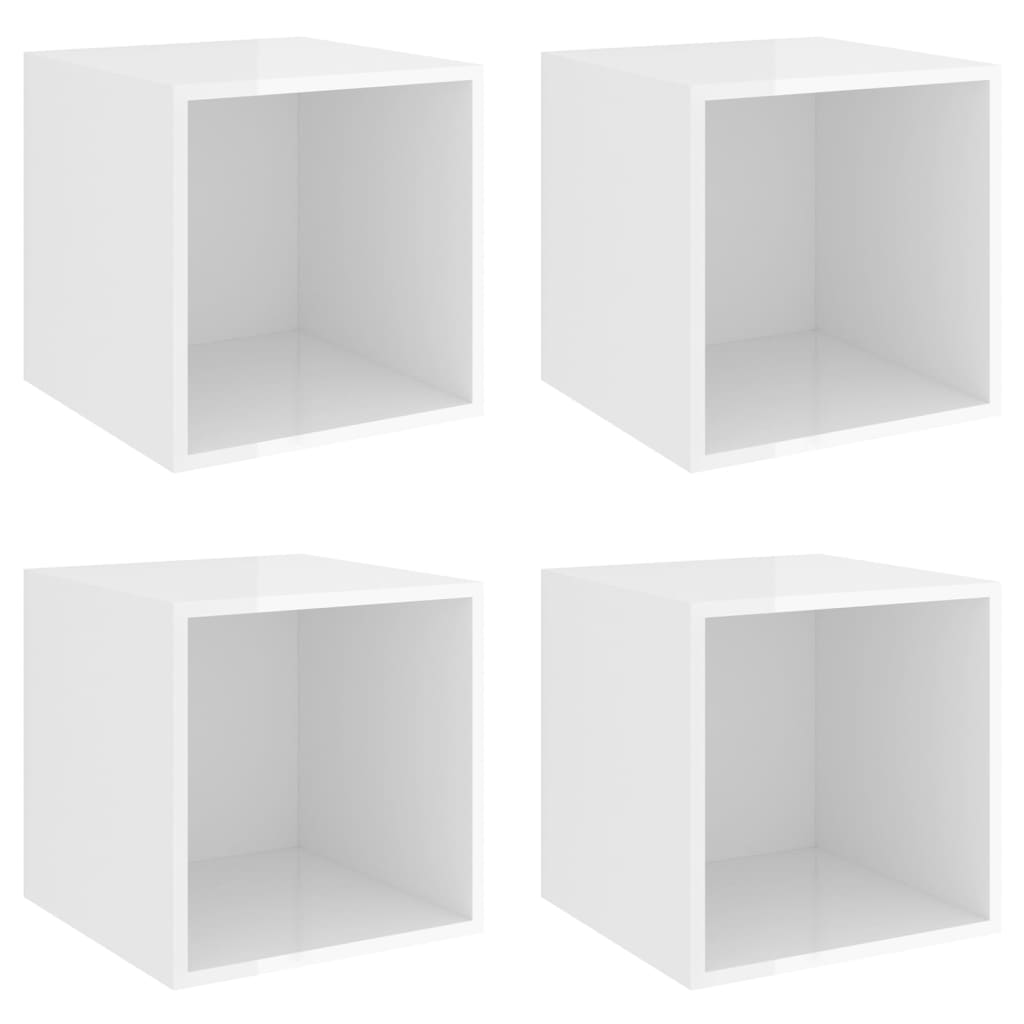 Mobili a Muro 4pz Bianco Lucido 37x37x37 cm Legno Multistrato