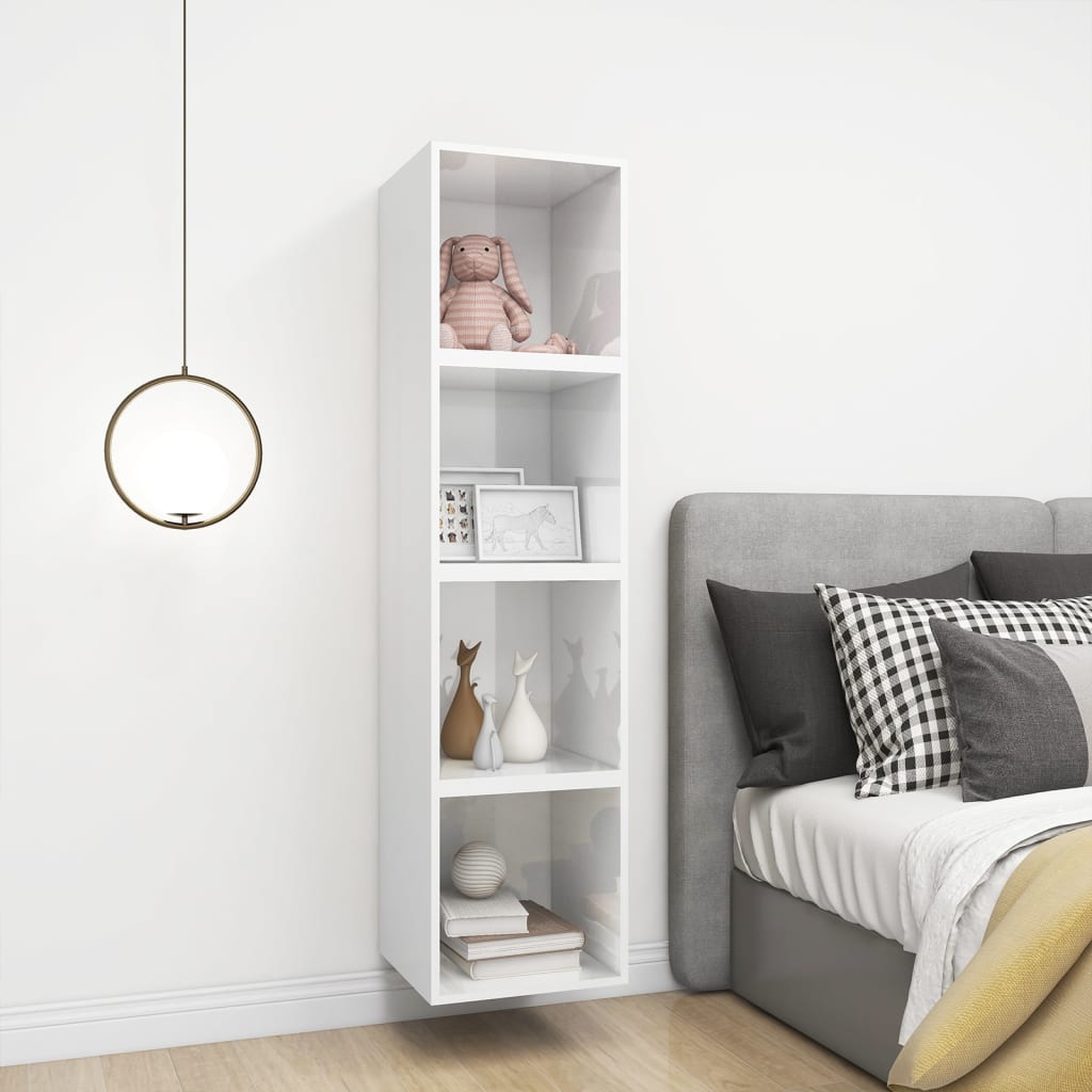 Mobili a Muro 4pz Bianco Lucido 37x37x37 cm Legno Multistrato