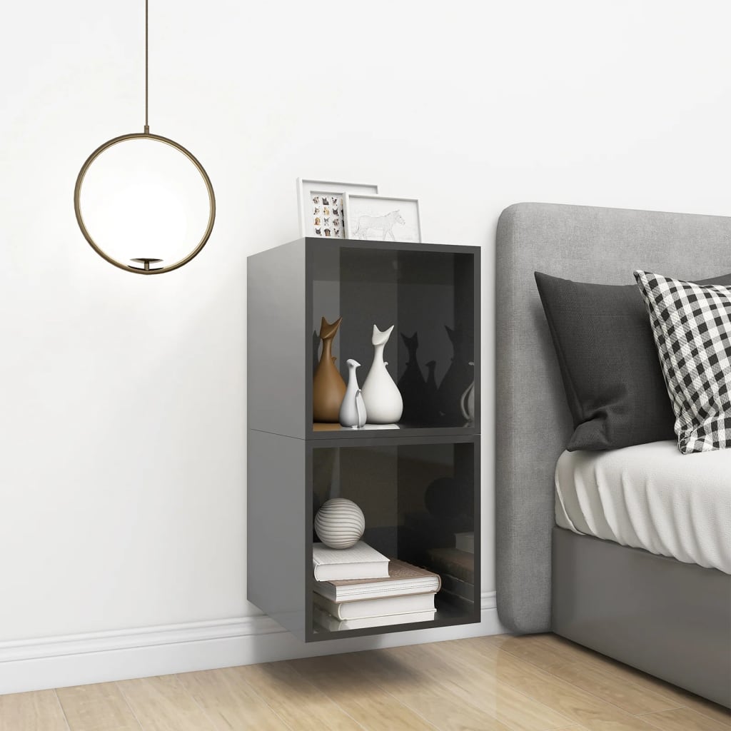 Mobili a Muro 2pz Grigio Lucido 37x37x37 cm Legno Multistrato