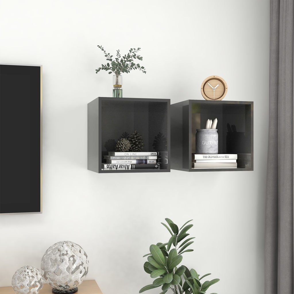 Mobili a Muro 2pz Grigio Lucido 37x37x37 cm Legno Multistrato