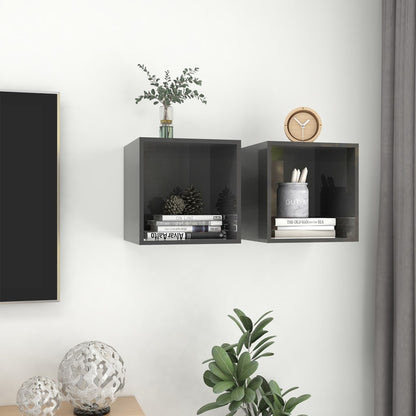 Mobili a Muro 2pz Grigio Lucido 37x37x37 cm Legno Multistrato