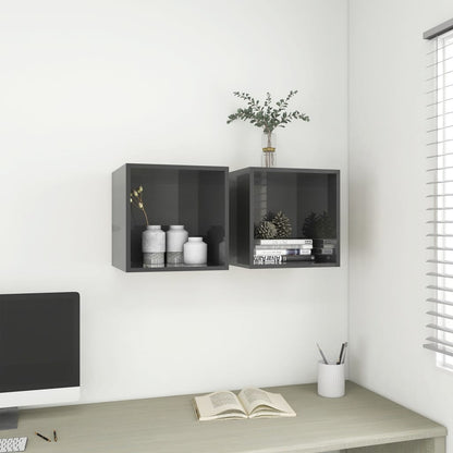 Mobili a Muro 2pz Grigio Lucido 37x37x37 cm Legno Multistrato