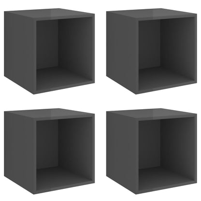 Mobili a Muro 4pz Grigio Lucido 37x37x37 cm Legno Multistrato
