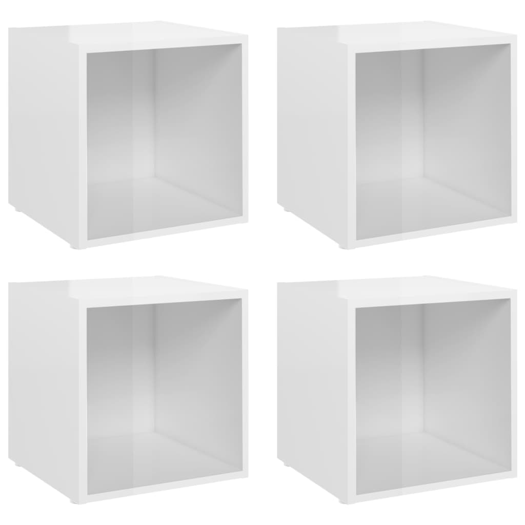 Mobili Porta TV 4pz Bianco Lucido 37x35x37 cm Legno Multistrato