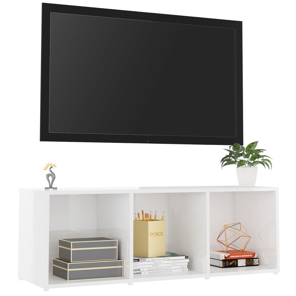 Mobile Porta TV Bianco Lucido 107x35x37 cm in Legno Multistrato