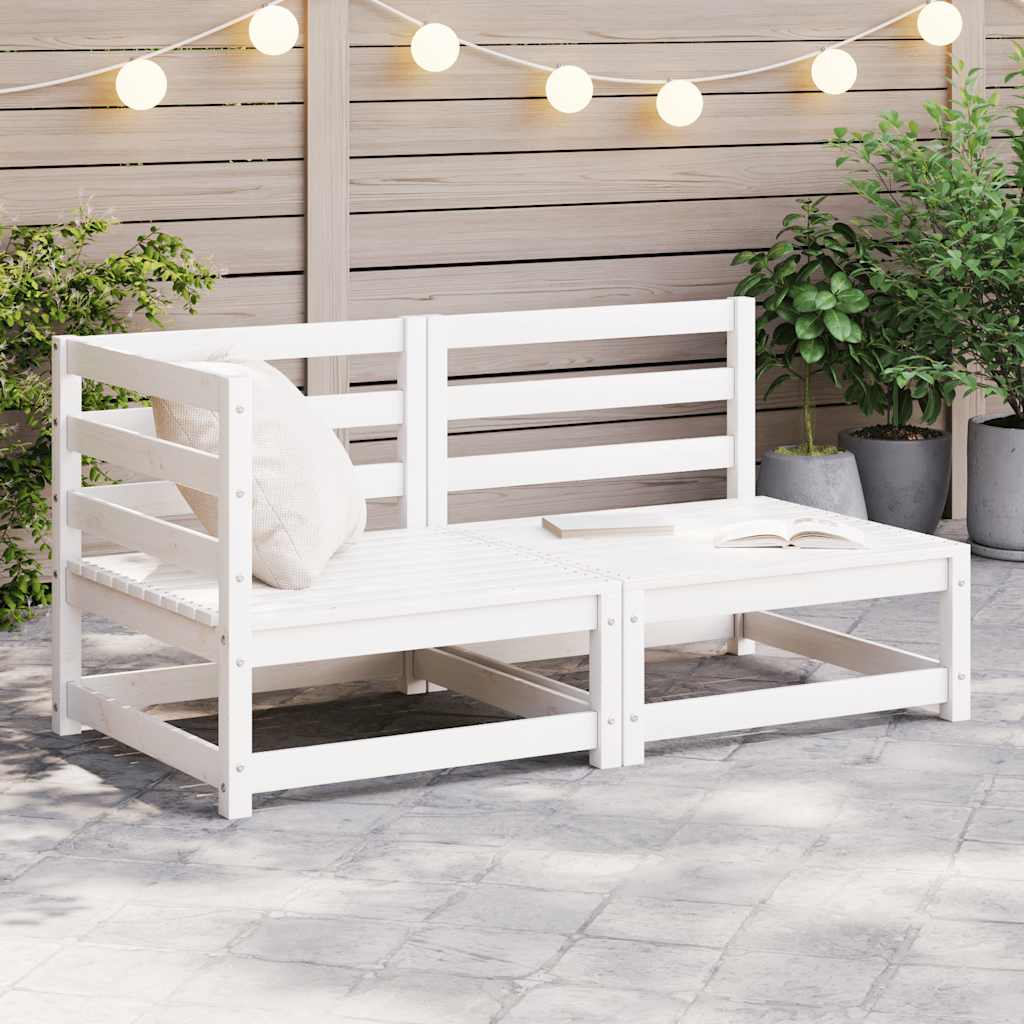 Set Divani da Giardino 2 pz Bianchi in Legno Massello di Pino