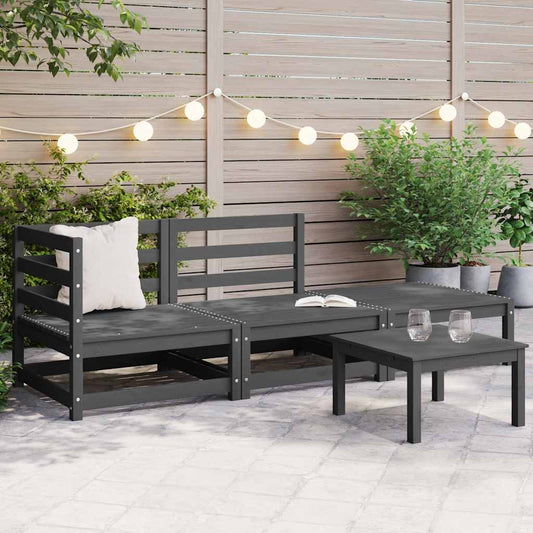 Set Divani da Giardino 3 pz Grigio in Legno Massello di Pino