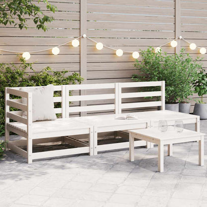 Set Divani da Giardino 3 pz Bianchi in Legno Massello di Pino
