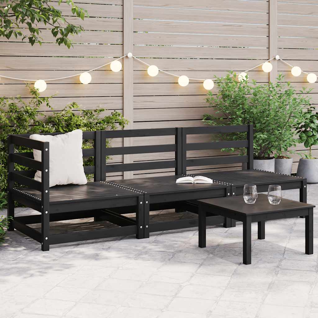 Set Divani da Giardino 3 pz Nero in Legno Massello di Pino