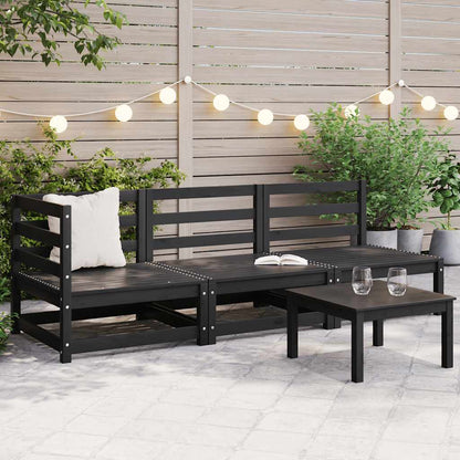 Set Divani da Giardino 3 pz Nero in Legno Massello di Pino