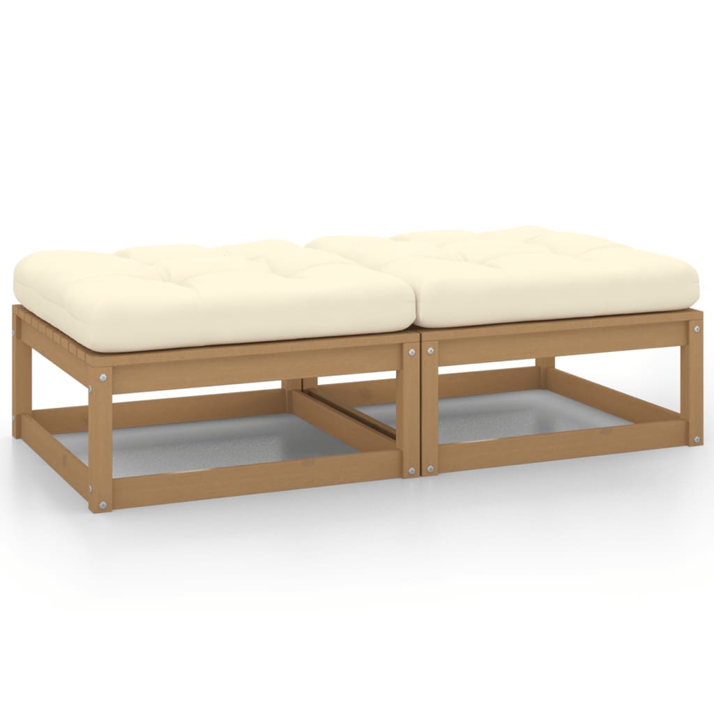 Poggiapiedi da Giardino e Cuscini 2 pz Marrone ambra Legno Pino