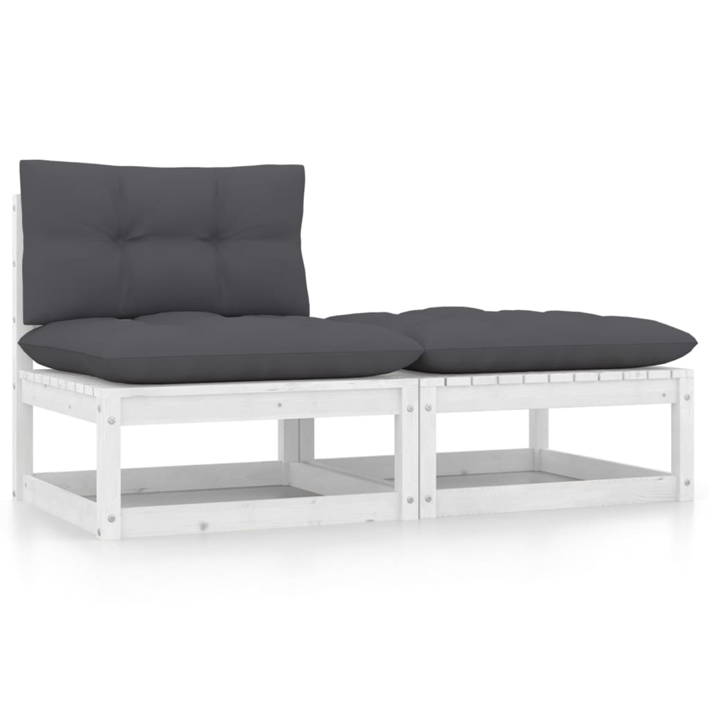 Set Divani da Giardino 2 pz Cuscini Legno Massello Pino Bianco