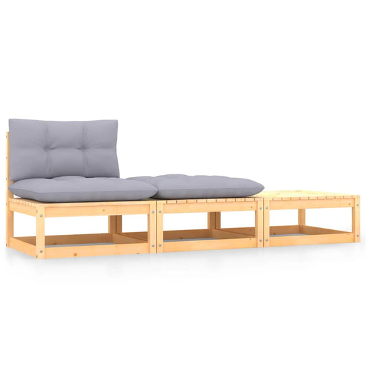 Set Divani da Giardino 3 pz con Cuscini Legno Massello di Pino