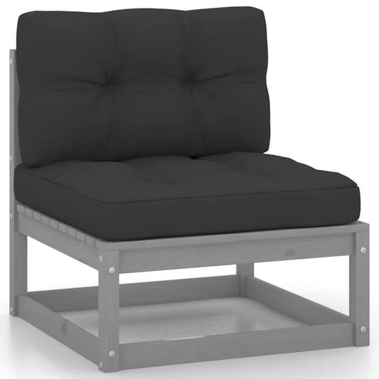 Set Divani da Giardino 3 pz Grigio Cuscini Massello di Pino