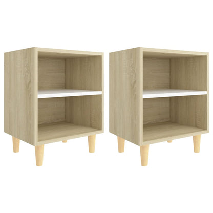 Comodini Gambe Legno Massello 2pz Rovere Sonoma Bianco 40x30x50