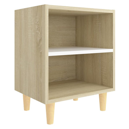 Comodini Gambe Legno Massello 2pz Rovere Sonoma Bianco 40x30x50