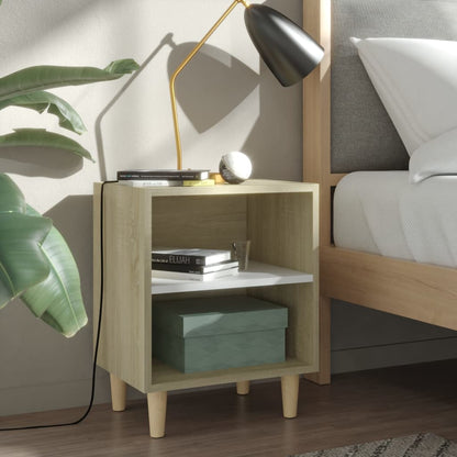 Comodini Gambe Legno Massello 2pz Rovere Sonoma Bianco 40x30x50