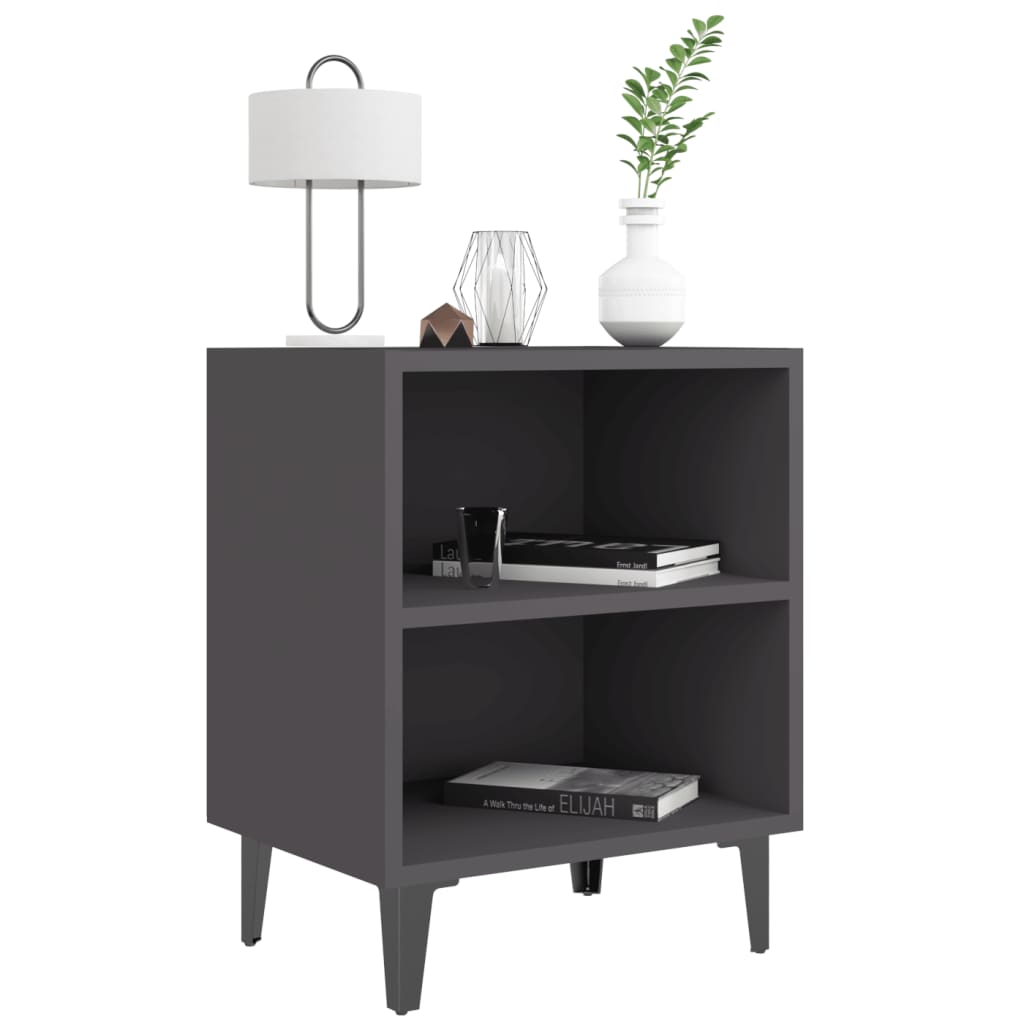 Comodino con Gambe in Metallo Grigio 40x30x50 cm