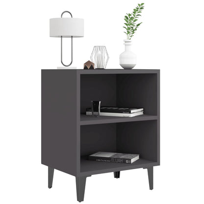 Comodino con Gambe in Metallo Grigio 40x30x50 cm