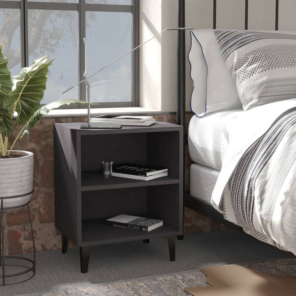 Comodino con Gambe in Metallo Grigio 40x30x50 cm