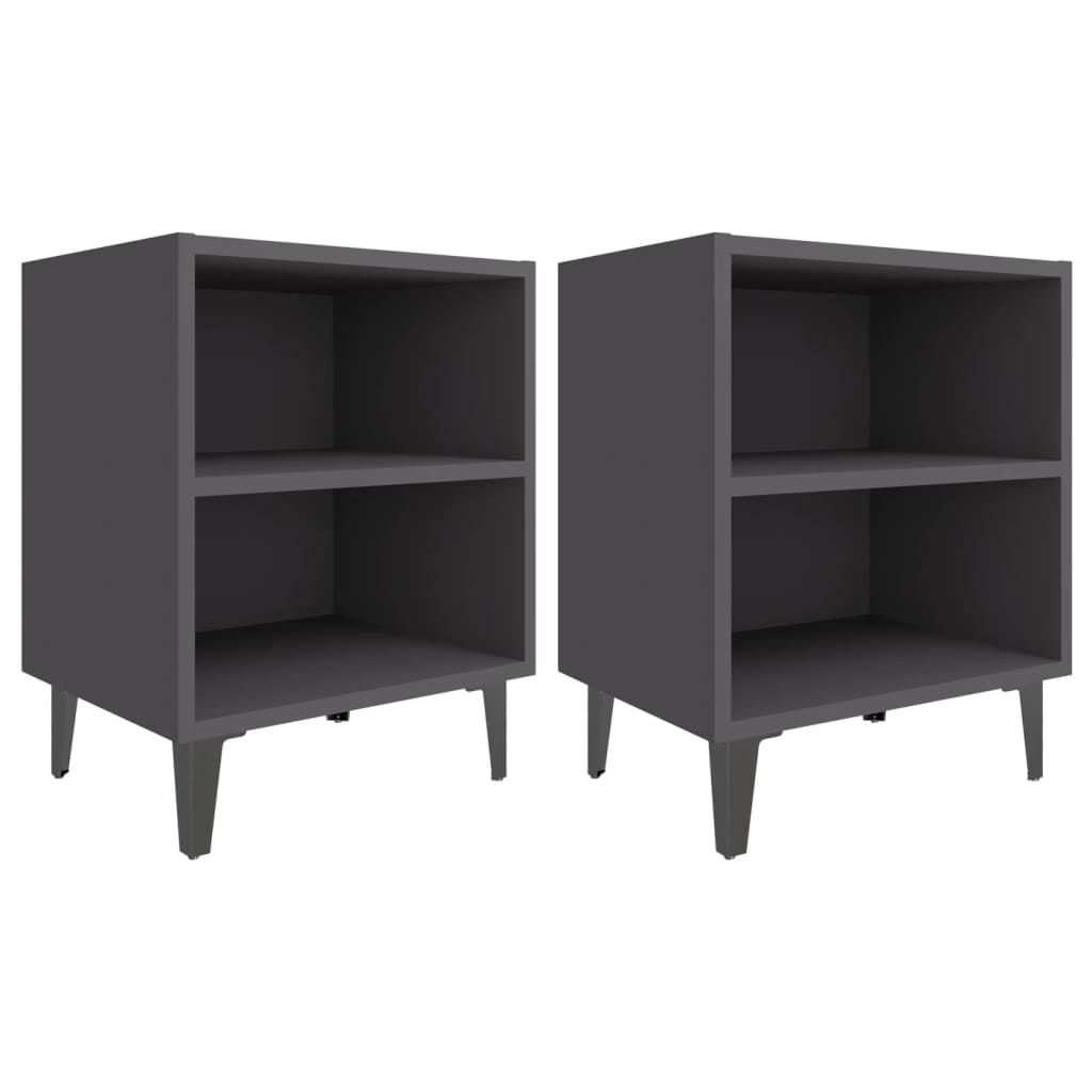 Comodini con Gambe in Metallo 2pz Grigi 40x30x50 cm