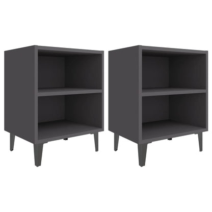 Comodini con Gambe in Metallo 2pz Grigi 40x30x50 cm