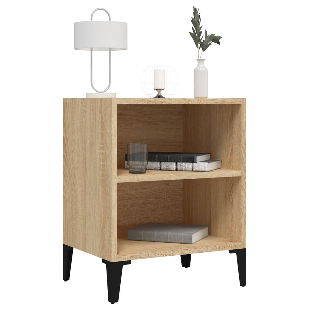 Comodino con Gambe in Metallo Rovere Sonoma 40x30x50 cm