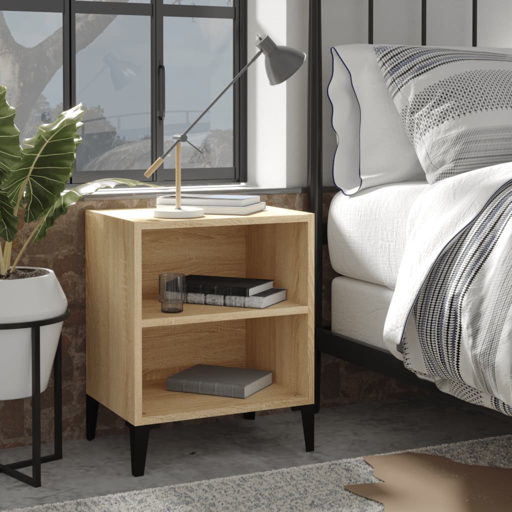 Comodino con Gambe in Metallo Rovere Sonoma 40x30x50 cm