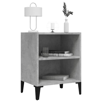 Comodino con Gambe in Metallo Grigio Cemento 40x30x50 cm