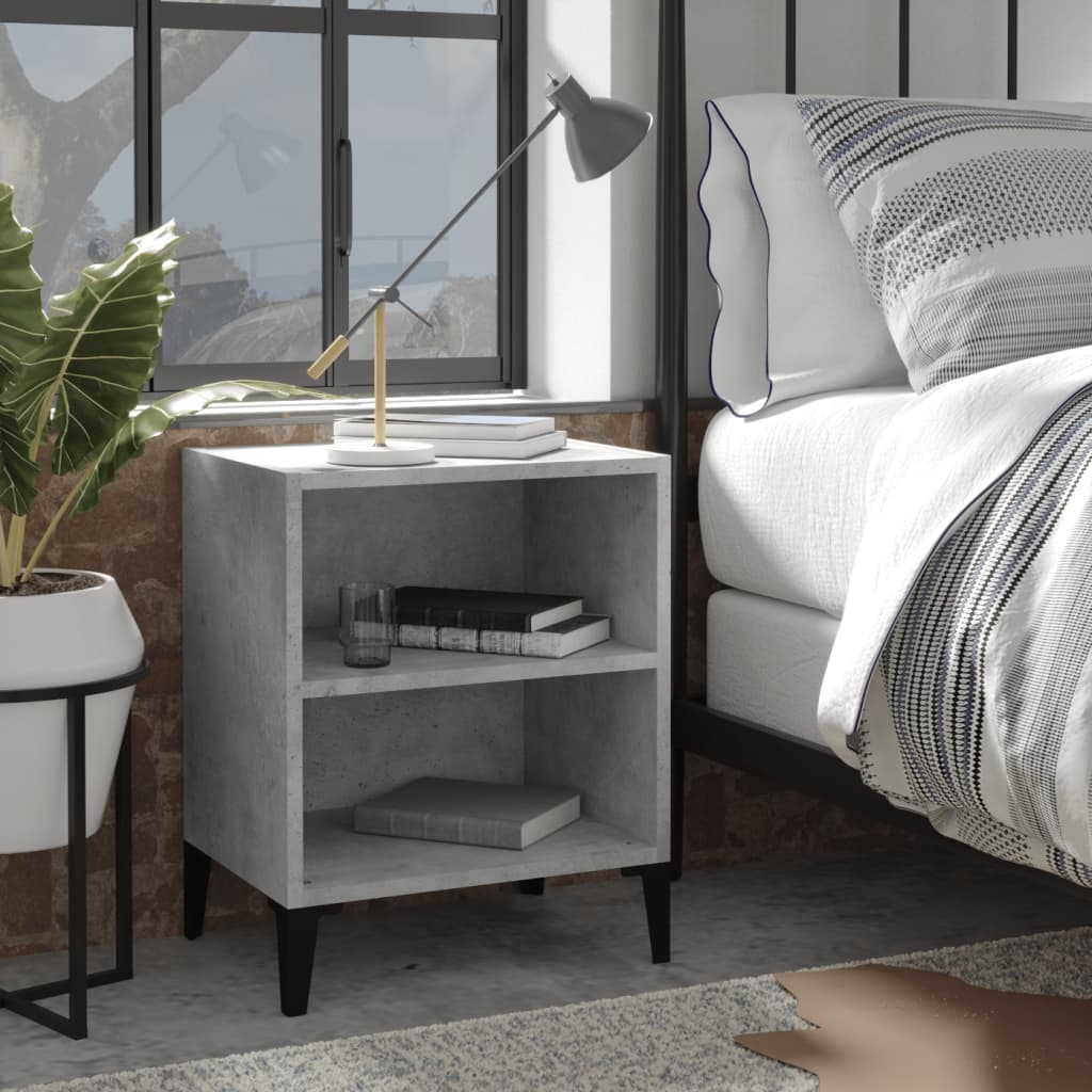 Comodino con Gambe in Metallo Grigio Cemento 40x30x50 cm