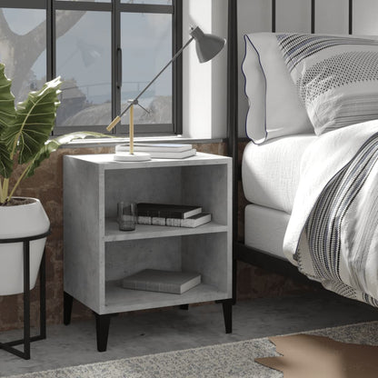 Comodino con Gambe in Metallo Grigio Cemento 40x30x50 cm