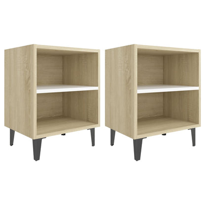 Comodini Gambe in Metallo 2pz Rovere Sonoma e Bianco 40x30x50cm