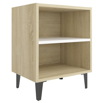 Comodini Gambe in Metallo 2pz Rovere Sonoma e Bianco 40x30x50cm