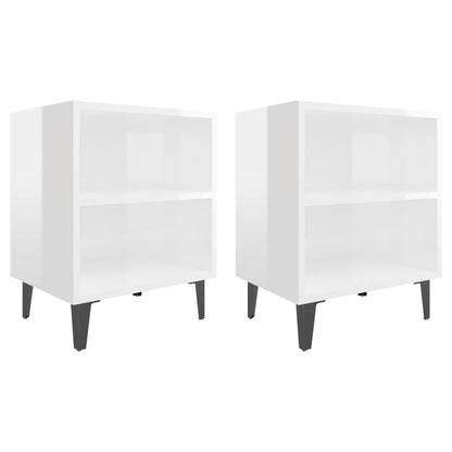 Comodini con Gambe in Metallo 2pz Bianco Lucido 40x30x50 cm