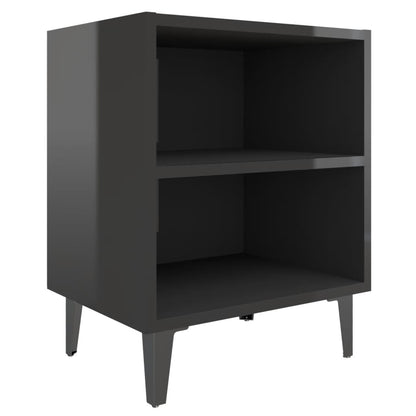 Comodini con Gambe in Metallo 2pz Nero Lucido 40x30x50 cm