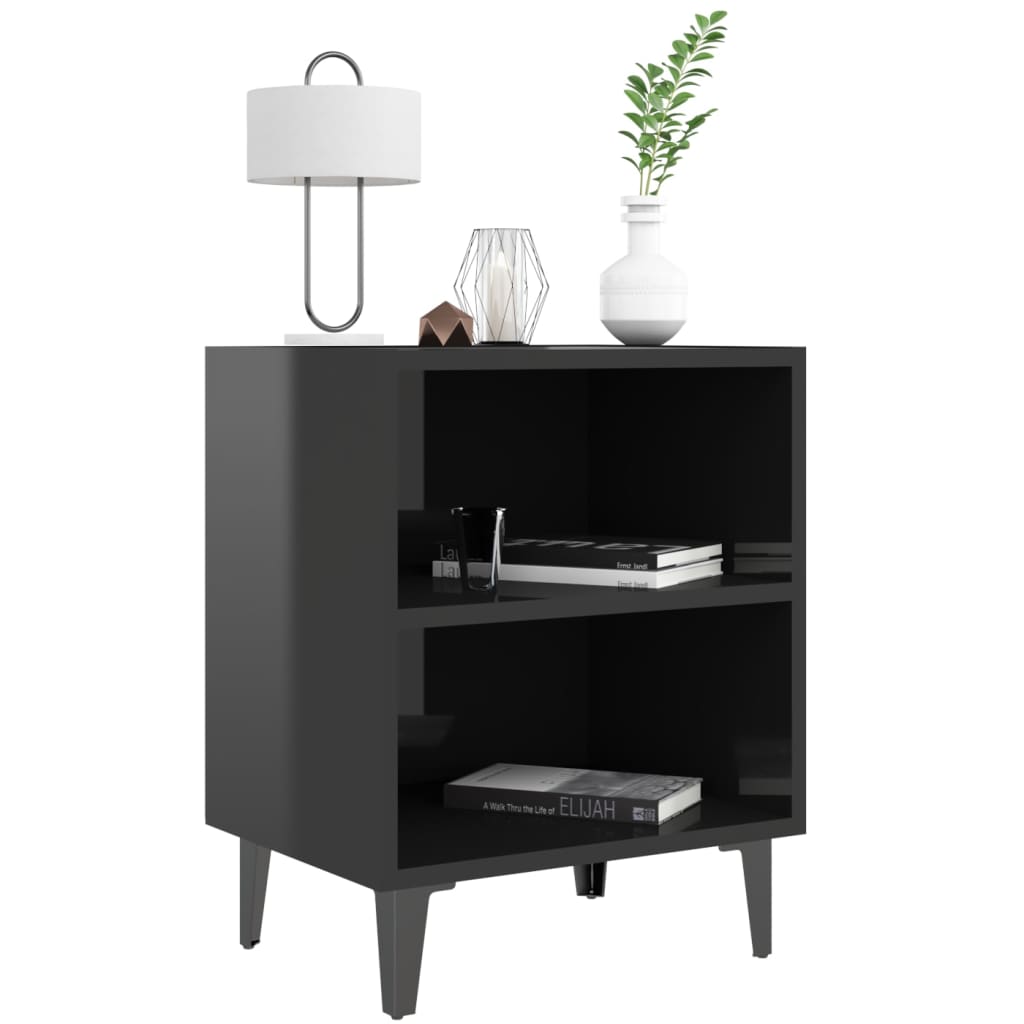 Comodini con Gambe in Metallo 2pz Nero Lucido 40x30x50 cm
