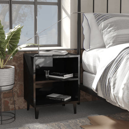 Comodini con Gambe in Metallo 2pz Nero Lucido 40x30x50 cm