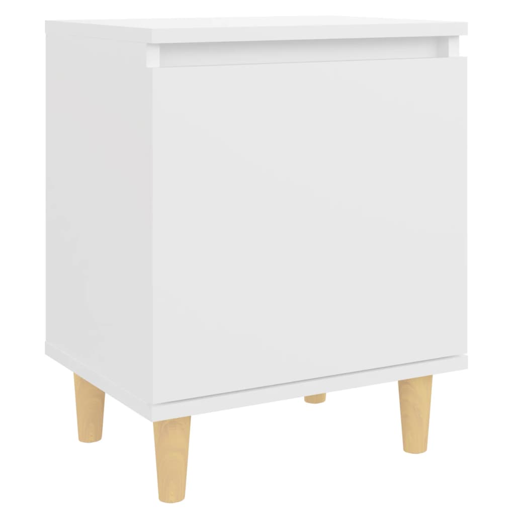 Comodino con Gambe in Legno Massello Bianco 40x30x50 cm